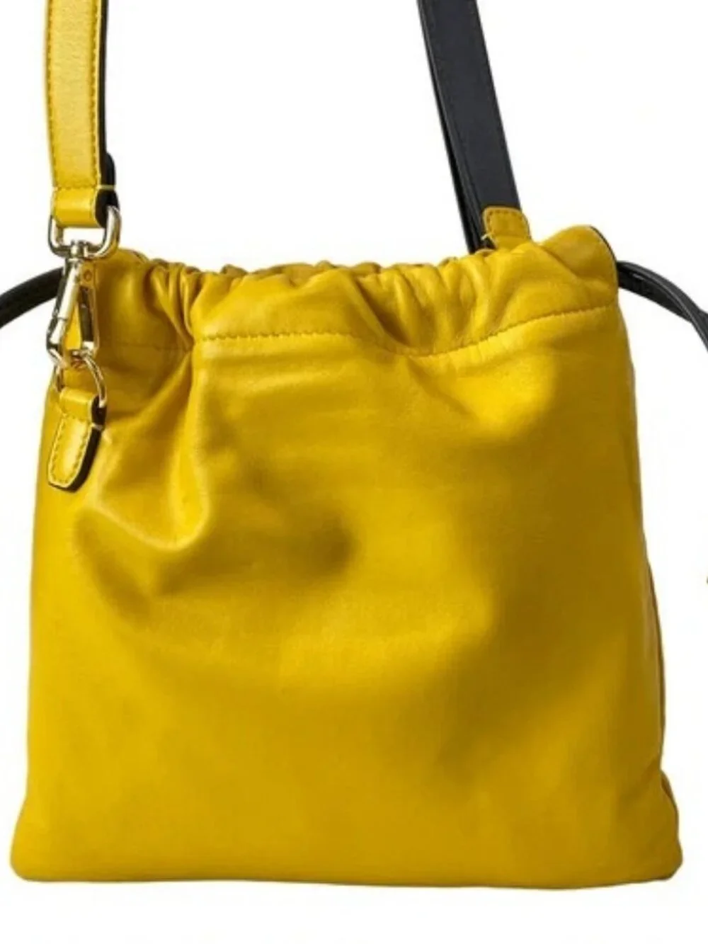 FENDI Slim Clutch 7VA510 Dark yellow Black Leather Shoulder Bag